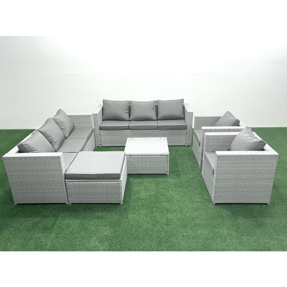 Fimous Outdoor Rattan Sofa Garden Furniture Set with 2 Armchairs Square Coffee Table Big Footstool Light Grey Mixed