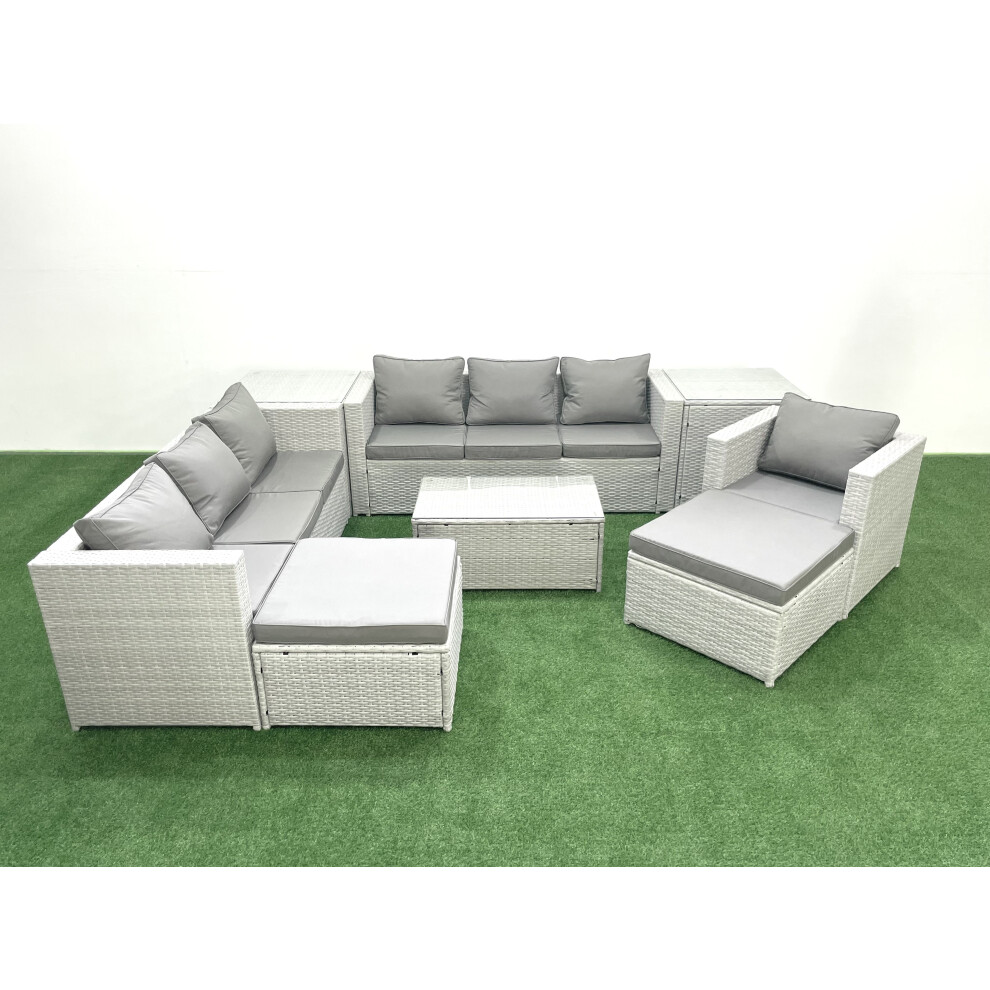 B&Q - Wicker Pe Rattan Sofa Garden Furniture Set Armchair Oblong Coffee Table 2 Big Stools 2 Side Tables Light Grey - Image 2