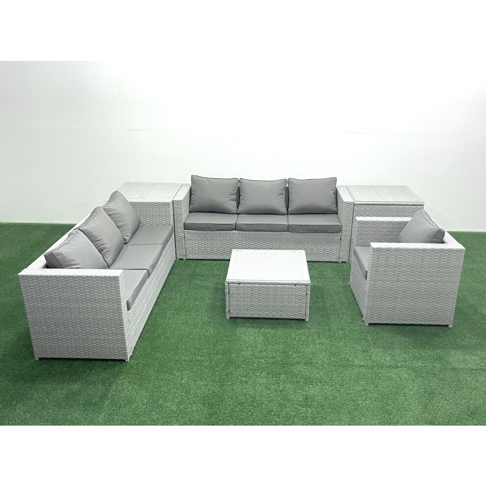 Fimous 7-Seater Pe Rattan Garden Sofa Set With Armchair Square Coffee Table 2 Side Tables - Image 3