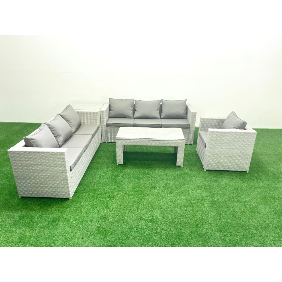 Fimous Wicker PE Rattan Sofa Garden Furniture Set with Oblong Coffee Table Armchair Side Table Light Grey Mixed