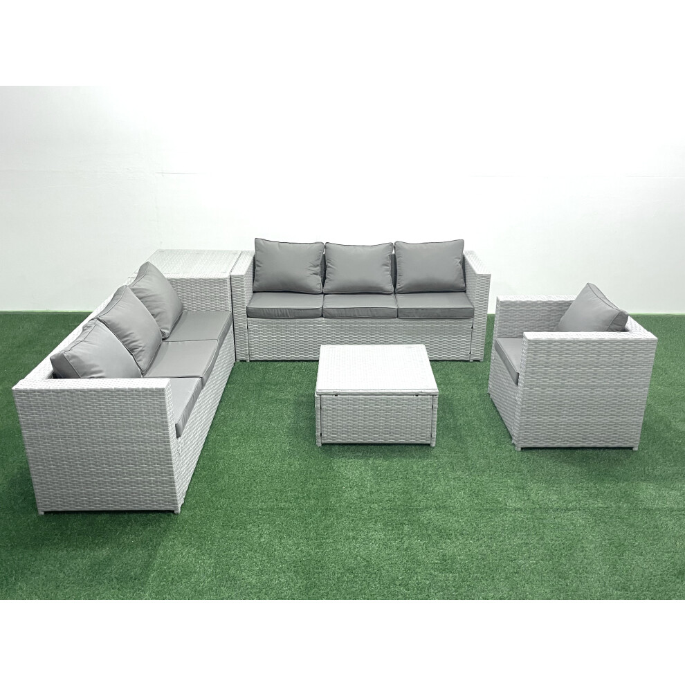 Fimous Wicker PE Rattan Sofa Garden Furniture Set with Armchair Square Coffee Table Side Table Light Grey Mixed