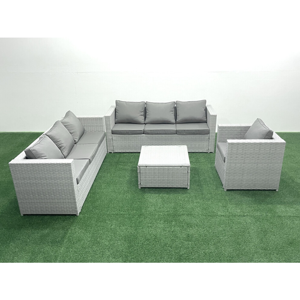 Fimous Wicker PE Rattan Sofa Garden Furniture Set with Armchair Square Coffee Table Light Grey Mixed