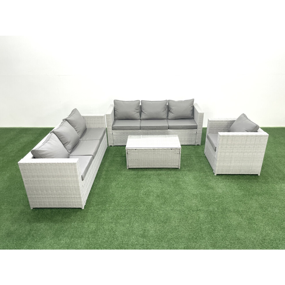 Fimous Wicker PE Rattan Sofa Garden Furniture Set with Armchair Oblong Coffee Table Light Grey Mixed