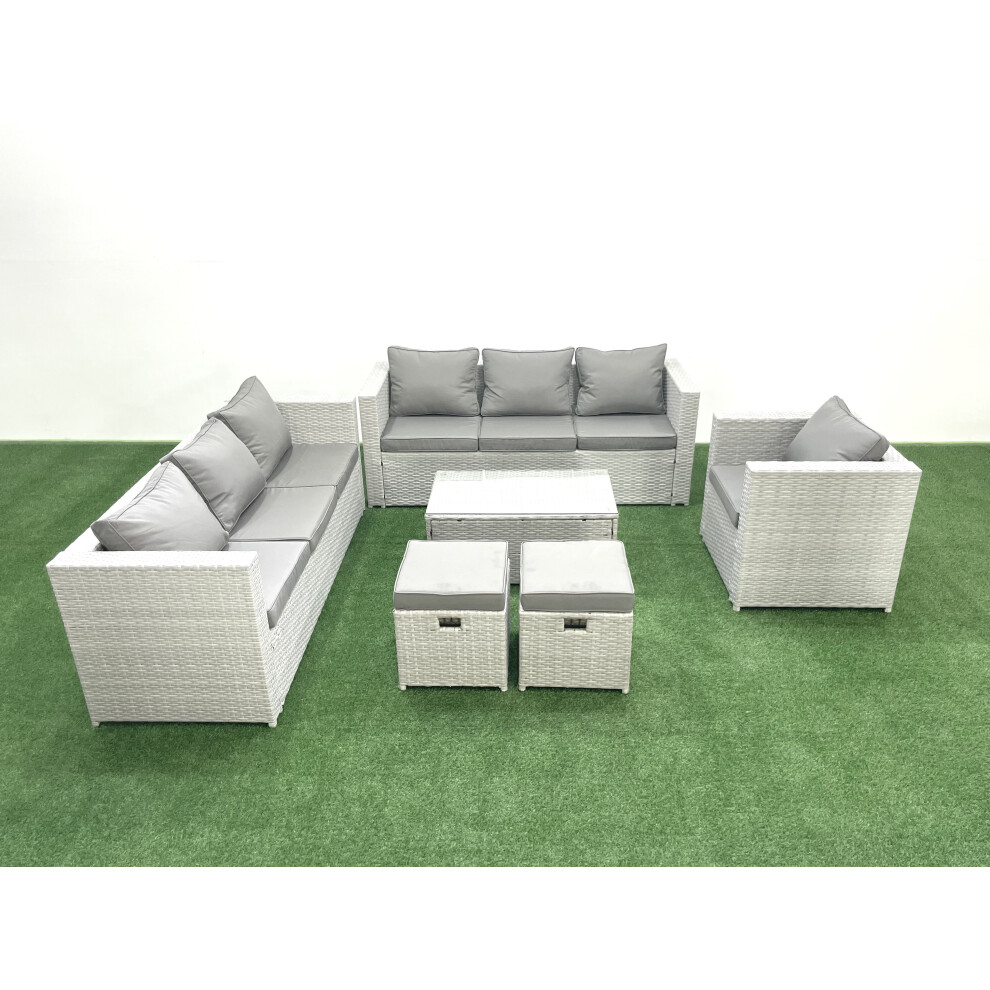 Fimous Wicker PE Rattan Sofa Garden Furniture Set with Armchair Oblong Coffee Table 2 Small Footstools Light Grey Mixed