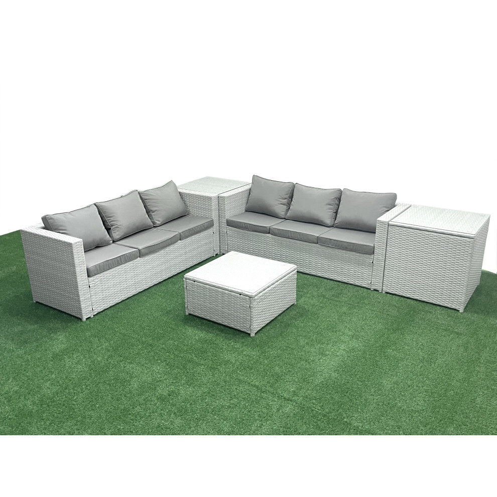 Fimous Rattan Garden Outdoor Furniture Set 6 Seater Rattan Garden Sofa Set with 2 Side Tables Light Grey Mixed