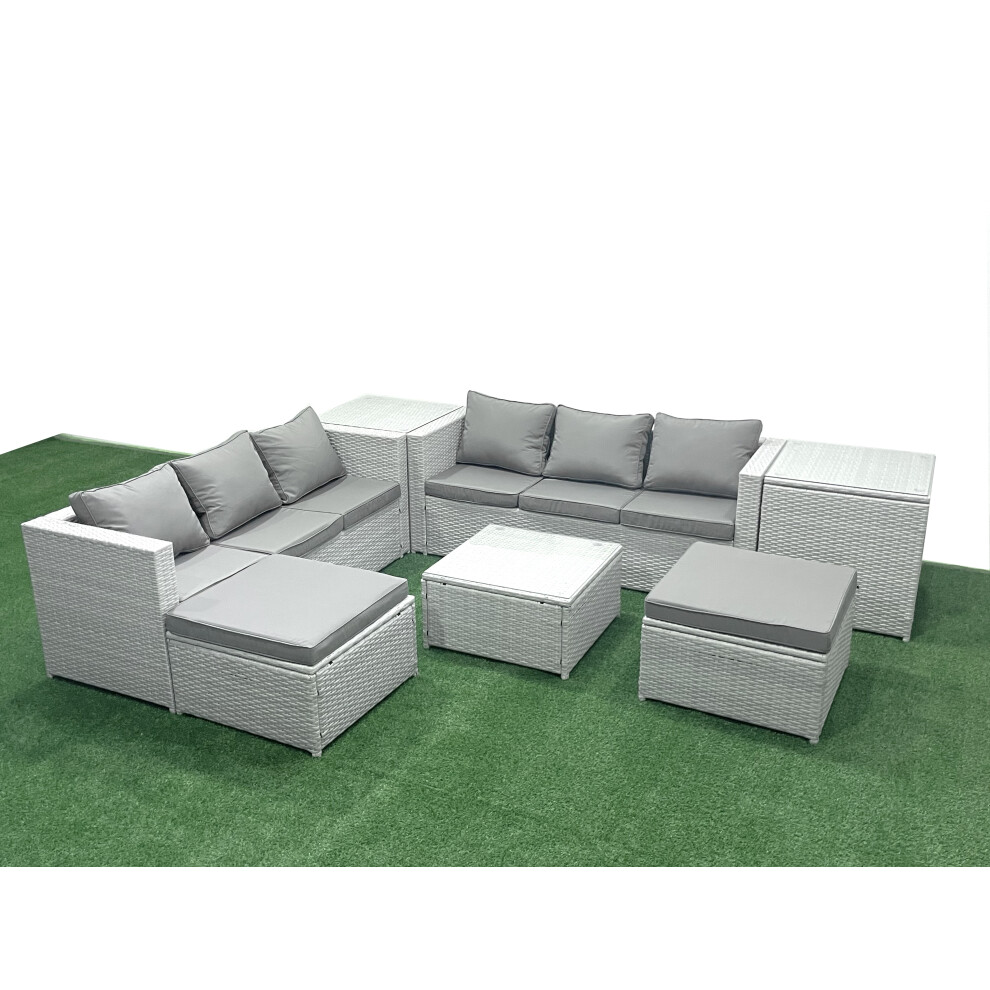 Rackhams Light/Grey Rattan Garden Outdoor Furniture Set 8 Seater Rattan Garden Sofa Set With 2 Big Footstools 2 Side Tables Mixed - Image 3