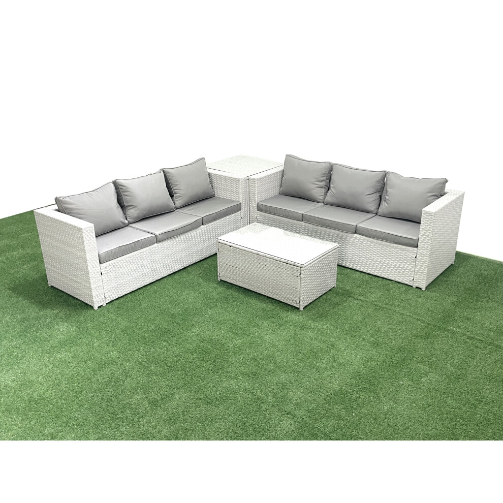 Fimous Garden Outdoor PE Rattan Furniture Set 6 Seater Rattan Garden Sofa Set with Side Table Light Grey Mixed