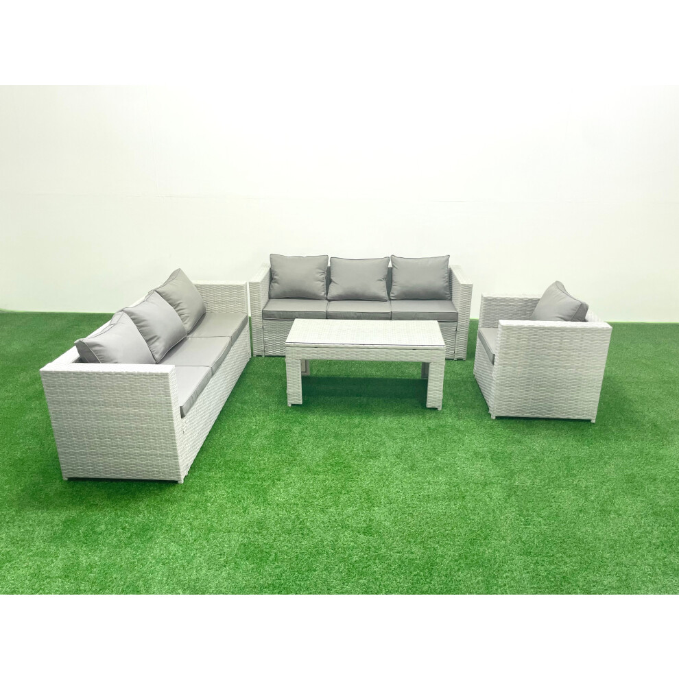 Fimous Wicker Pe Rattan Sofa Garden Furniture Set With Oblong Coffee Table Armchair Light Grey Mixed