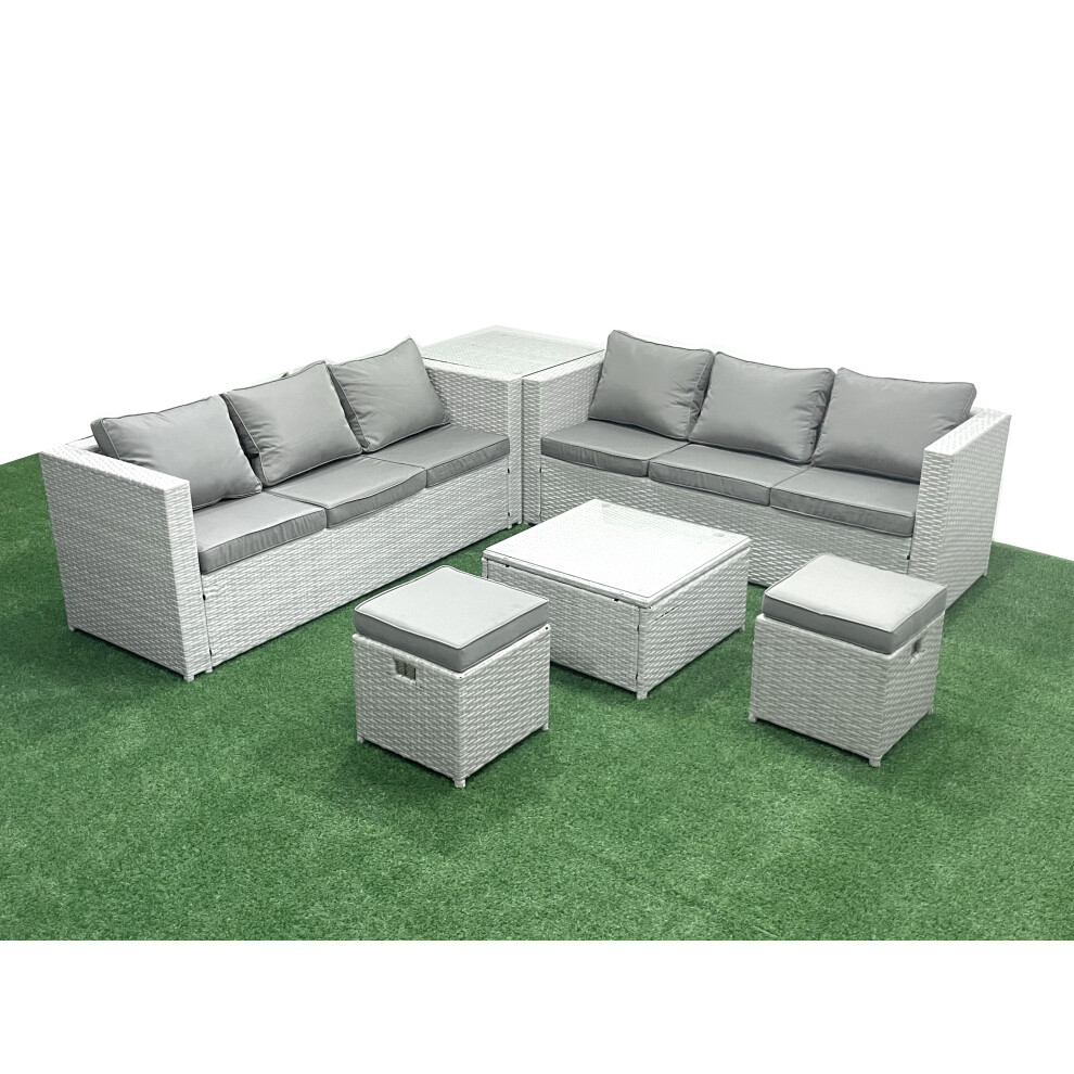 Fimous Rattan Garden Outdoor Furniture Set 8 Seater Rattan Garden Sofa Set with 2 Small Footstool Side Table Light Grey Mixed