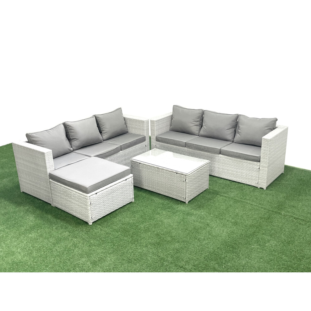 Fimous Garden Outdoor PE Rattan Furniture Set 7 Seater Rattan Garden Sofa Set with Big Footstool Light Grey Mixed