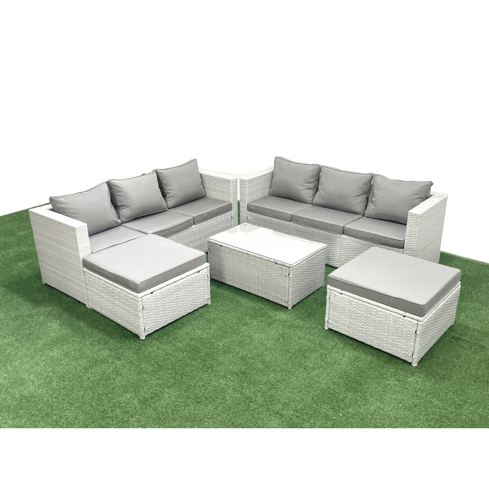 Fimous Garden Outdoor PE Rattan Furniture Set 8 Seater Rattan Garden Sofa Set with 2 Big Footstools Light Grey Mixed