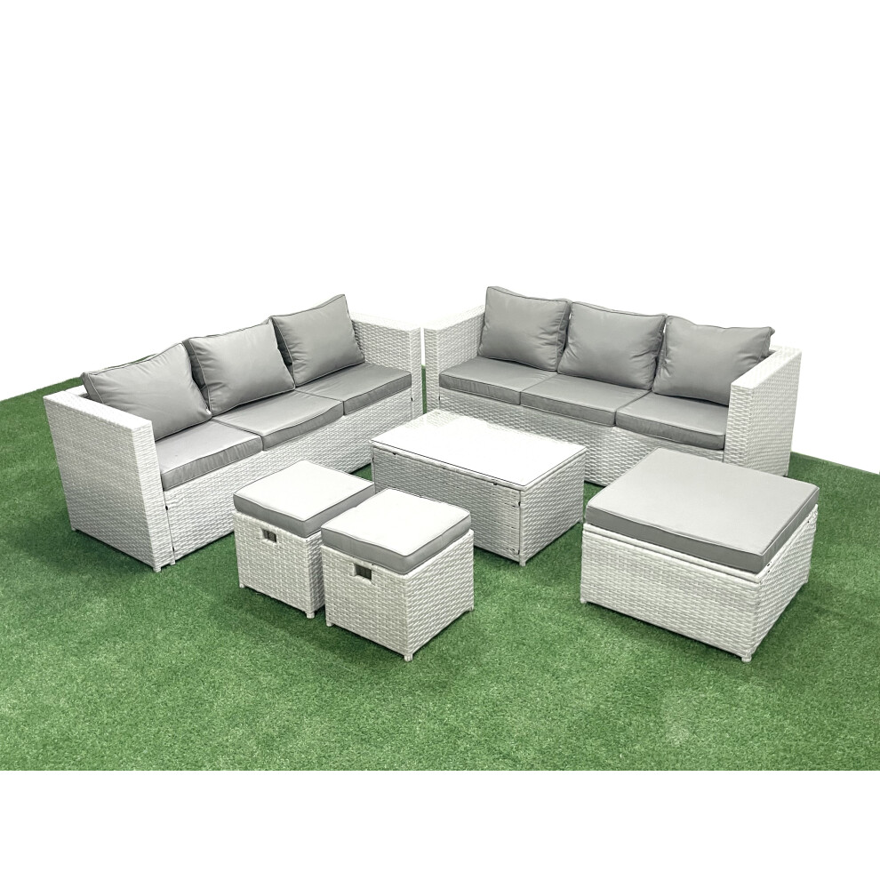 Fimous Garden Outdoor PE Rattan Furniture Set 9 Seater Rattan Garden Sofa Set with 3 Footstools Light Grey Mixed