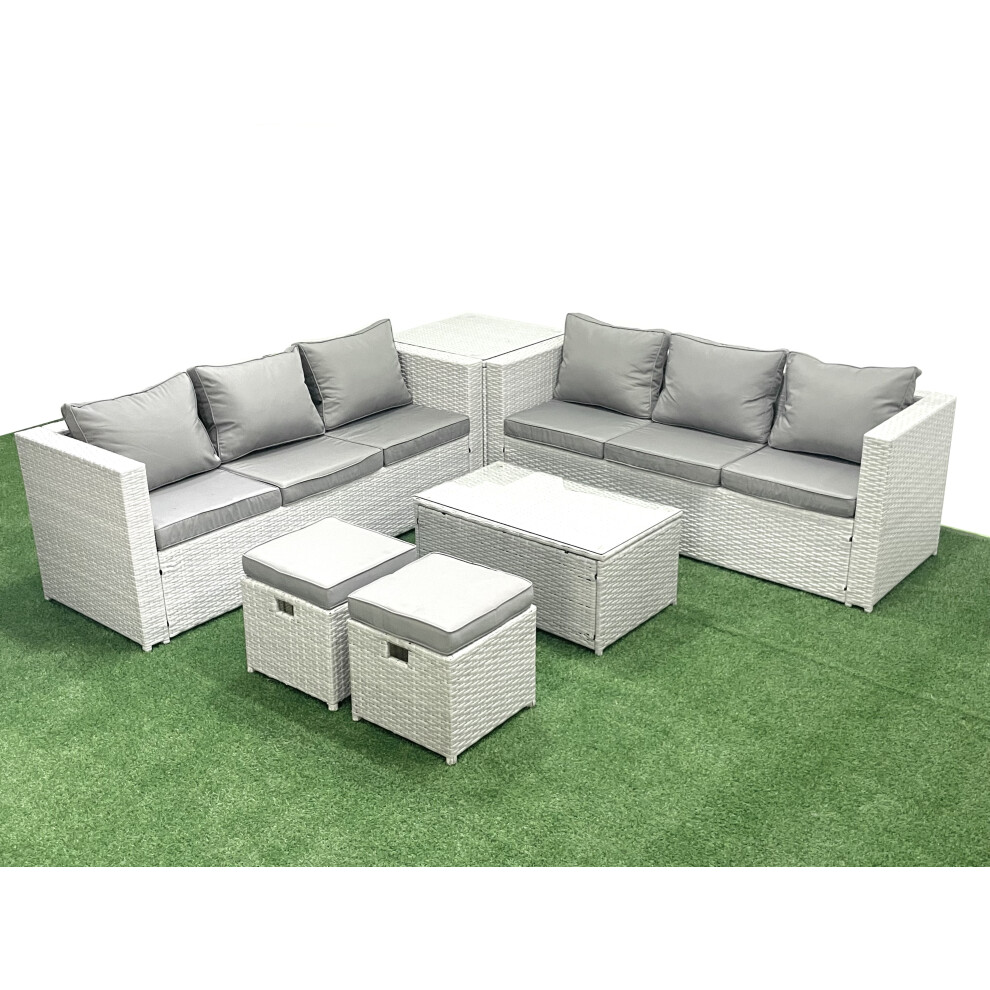 Fimous Garden Outdoor PE Rattan Furniture Set 8 Seater Rattan Garden Sofa Set with 2 Small Footstool Side Table Light Grey Mixed