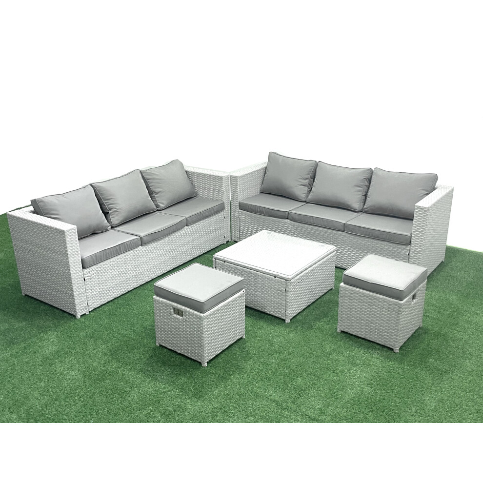 Fimous Garden Outdoor Furniture Set 8 Seater Rattan Sofa Set with 2 Small Footstools Light Grey Mixed