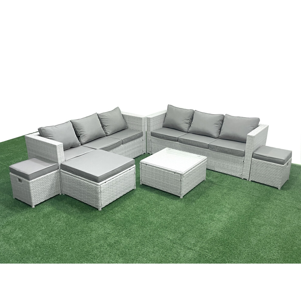 Fimous Rattan Garden Outdoor Furniture Set 9 Seater Rattan Garden Sofa Set With 3 Footstools Light Grey Mixed