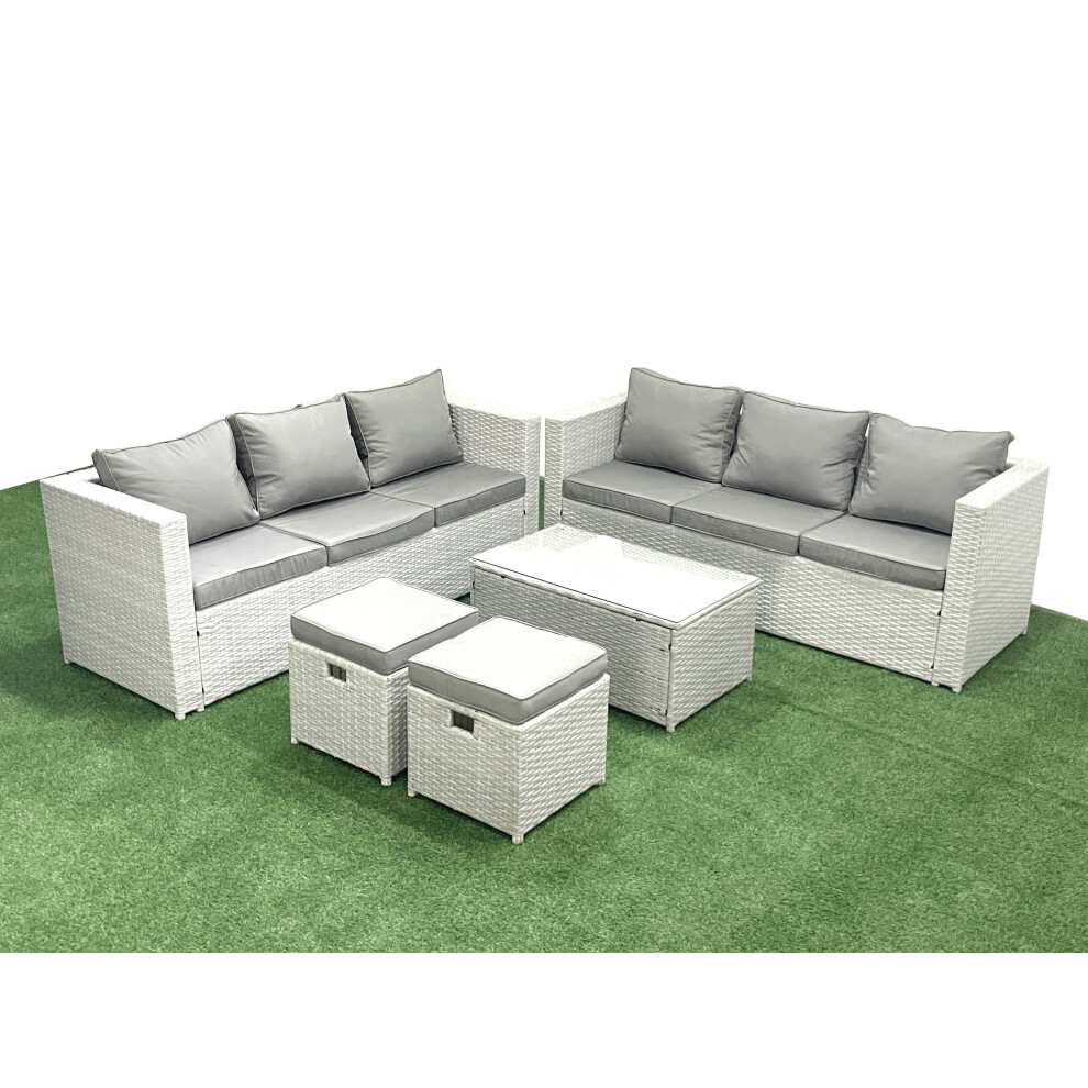 Fimous Garden Outdoor PE Rattan Furniture Set 8 Seater Rattan Garden Sofa Set with 2 Small Footstool Light Grey Mixed