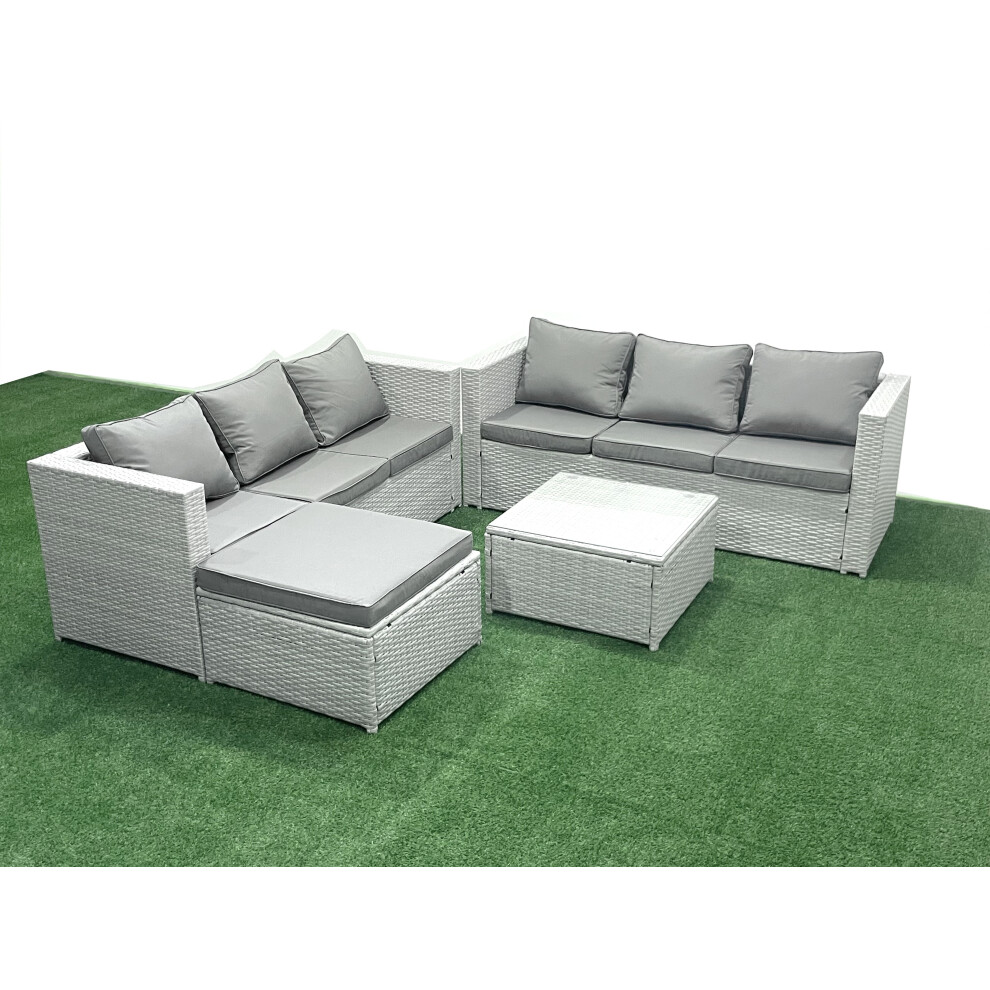 Fimous Rattan Garden Outdoor Furniture Set 7 Seater Rattan Garden Sofa Set with Big Footstool Light Grey Mixed