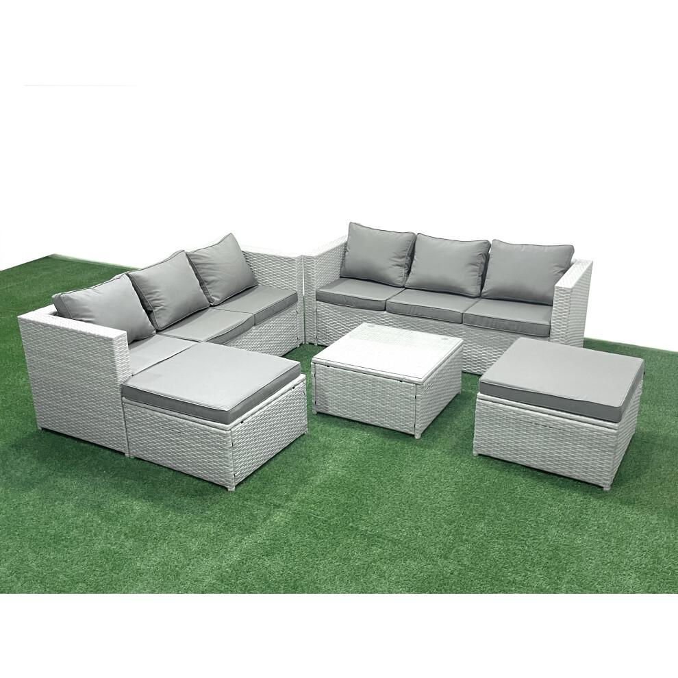 Fimous Rattan Garden Outdoor Furniture Set 8 Seater Rattan Garden Sofa Set with 2 Big Footstools Light Grey Mixed