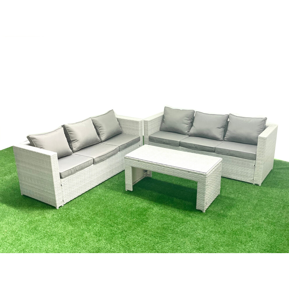 Fimous 6 Seater Garden Outdoor Rattan Furniture Set Rattan Garden Sofa Oblong Coffee Table Light Grey Mixed