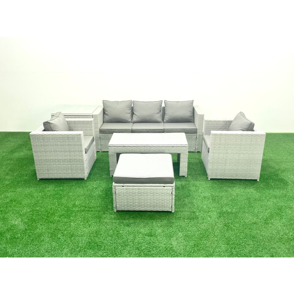 Fimous 6-Piece Rattan Garden Furniture Set With Rectangular Tempered Glass Coffee Table 1 Sofa 2 Armchairs Side Table Stool - Image 3