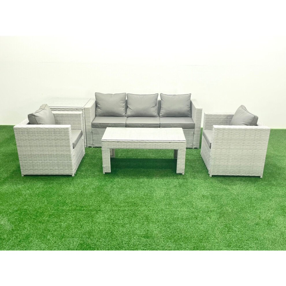 Fimous Rattan Garden Furniture Set 5 Pieces Outdoor Garden Sofa Oblong Coffee Table Set with 2 Chairs Side Tabe Light Grey Mixed