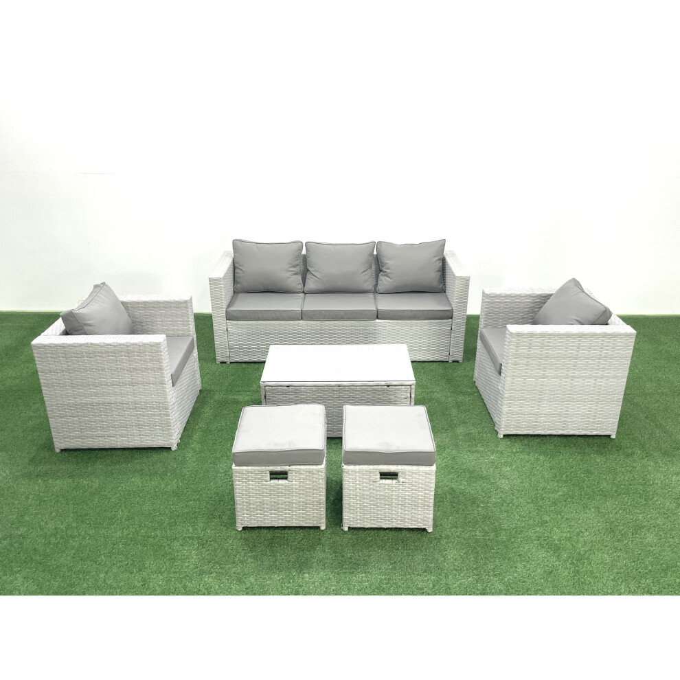 Fimous Rattan Garden Furniture Set with 3 Seater Sofa 2 Chair Rectangular Coffee Table 2 Small Footstools Light Grey Mixed 7 Seater