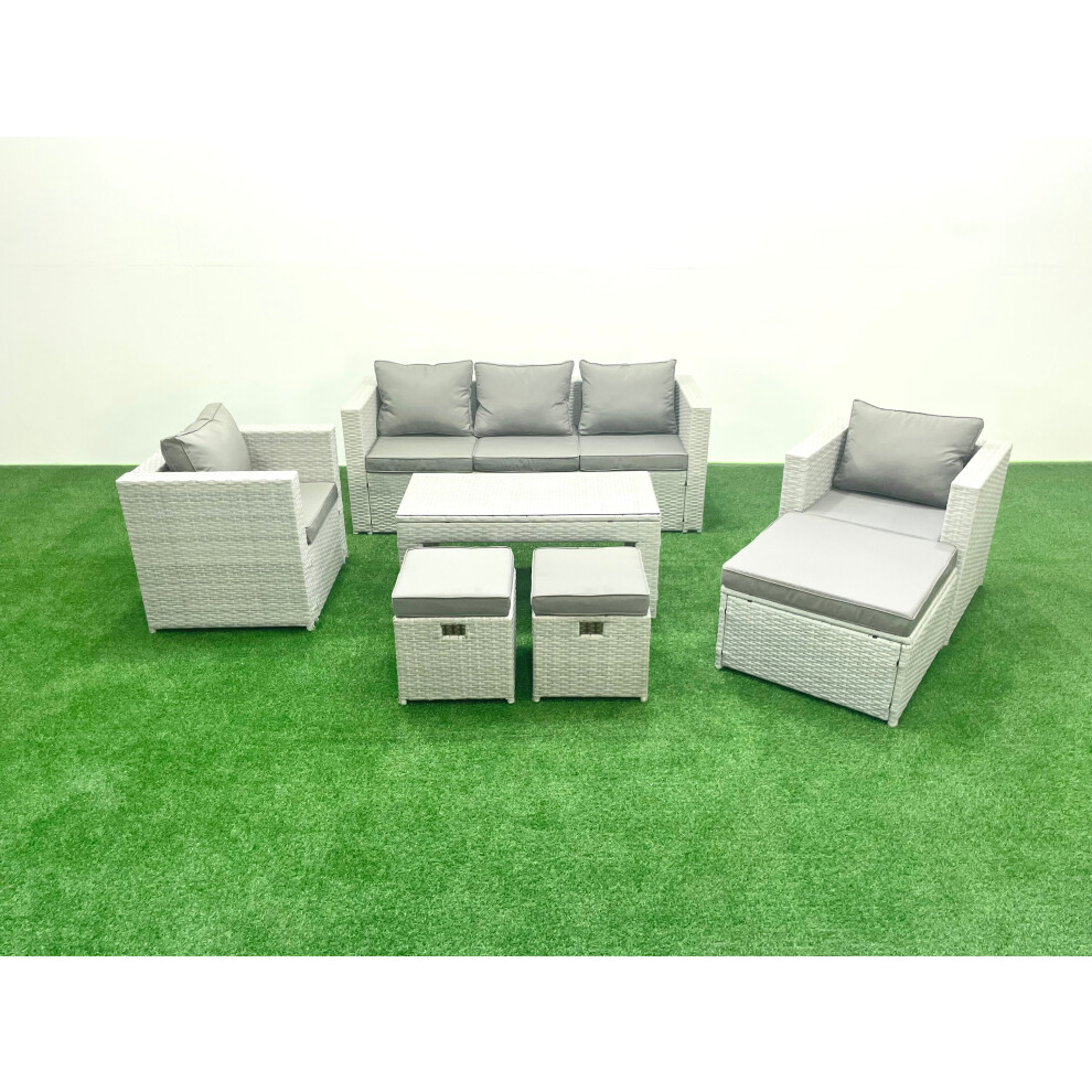 B&Q - Rattan Garden Furniture Set 8 Seater Outdoor Garden Sofa Oblong Coffee Table Set 2 Chairs 3 Stools Light Grey - Image 2