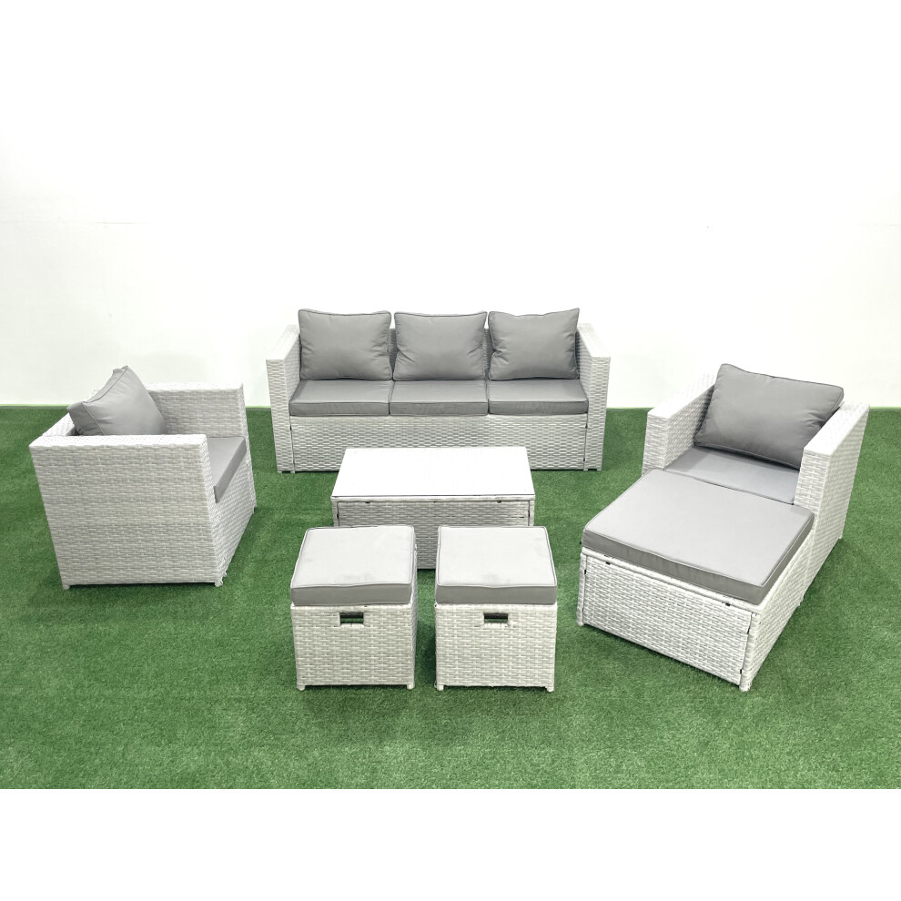 Fimous Rattan Garden Outdoor Furniture Sofa Set with Rectangular Coffee Table 2 Chairs 3 Fotstools Light Grey Mixed