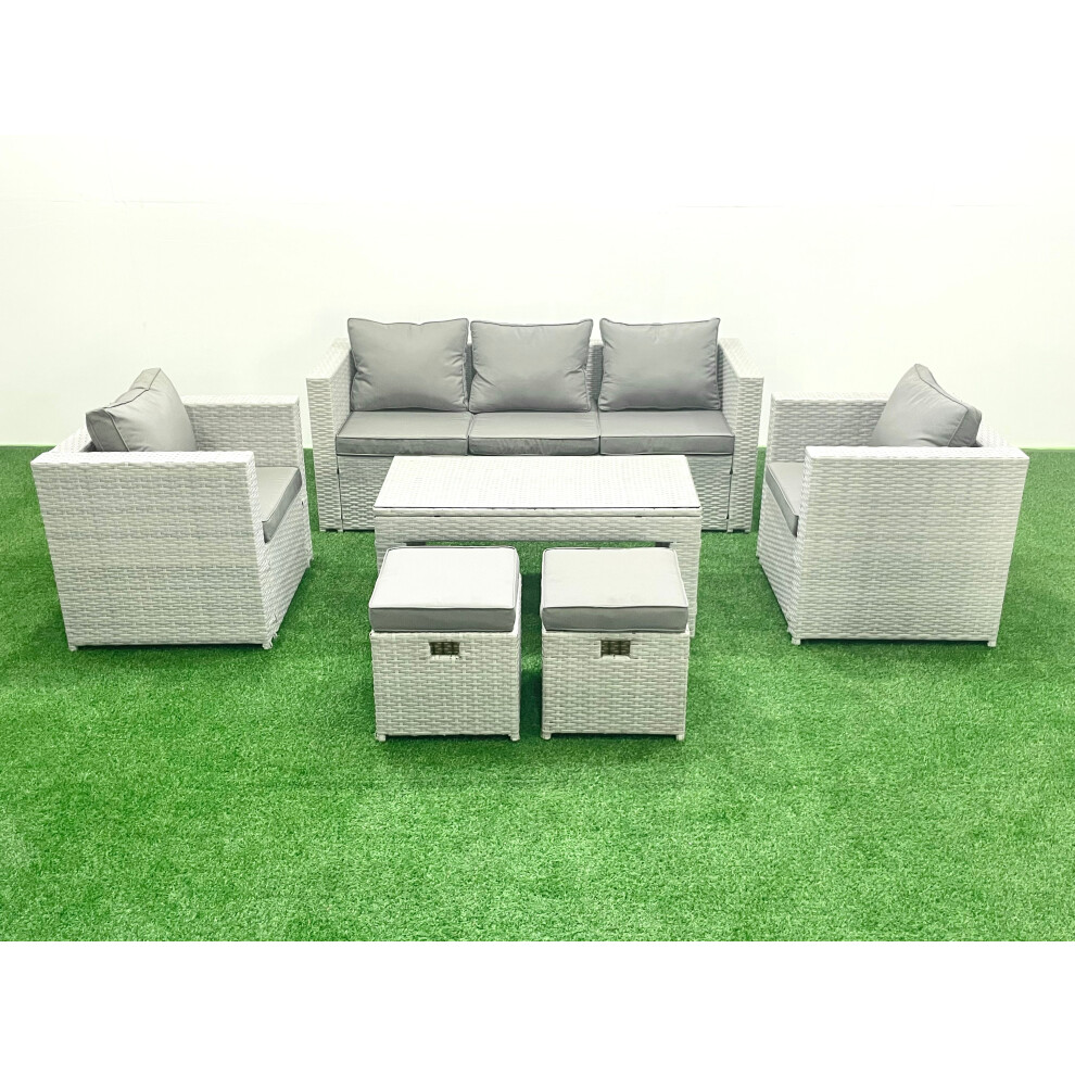 Fimous Unisex Light Grey Rattan Garden Furniture Set Seater Outdoor Garden Sofa Oblong Coffee Table Set With 2 Chairs 2 Stools Mixed Size 7 - Image 2