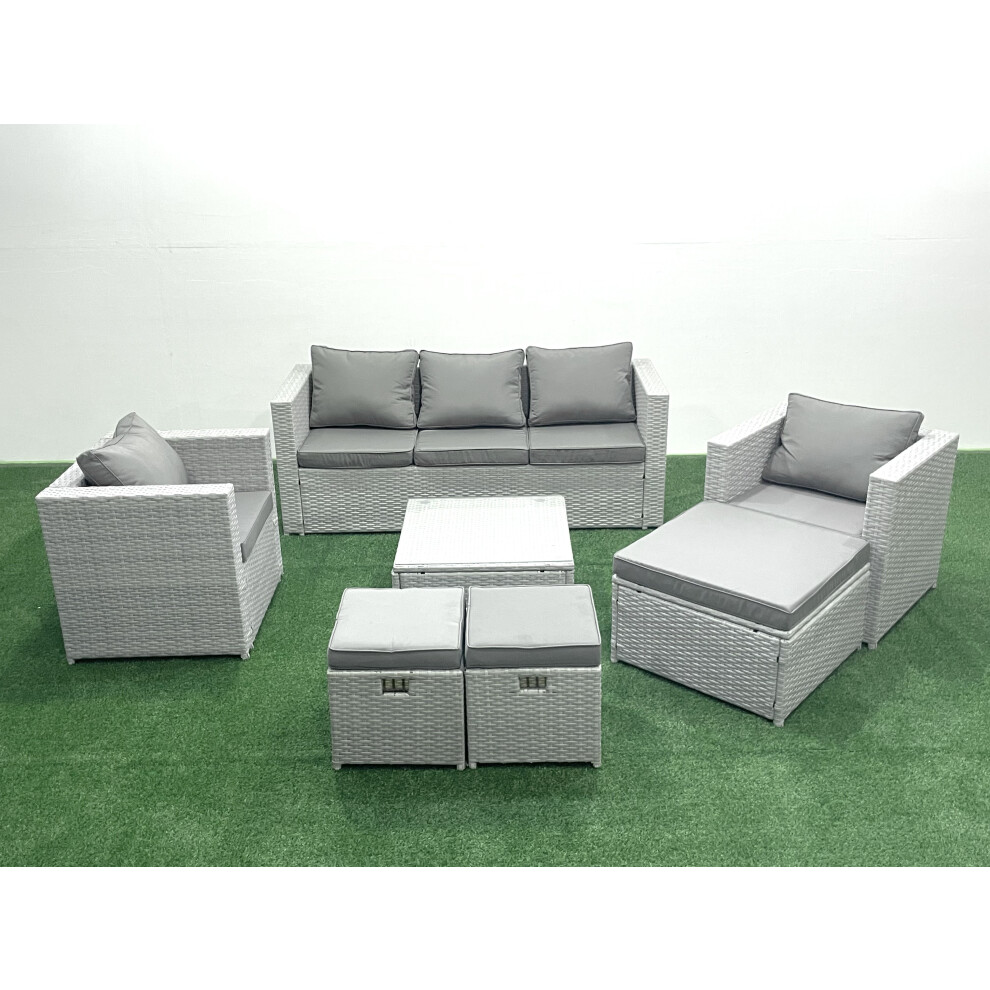 Fimous Rattan Garden Outdoor Furniture Sofa Set with Square Coffee Table 2 Chairs 3 Fotstools Light Grey Mixed