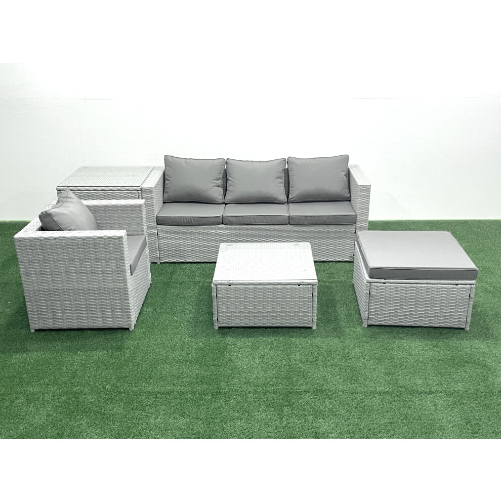 Rackhams Light/Grey Garden Outdoor Furniture Set 5 Seater Rattan Sofa Set With Big Footstool Armchair Side Table Mixed - Image 2