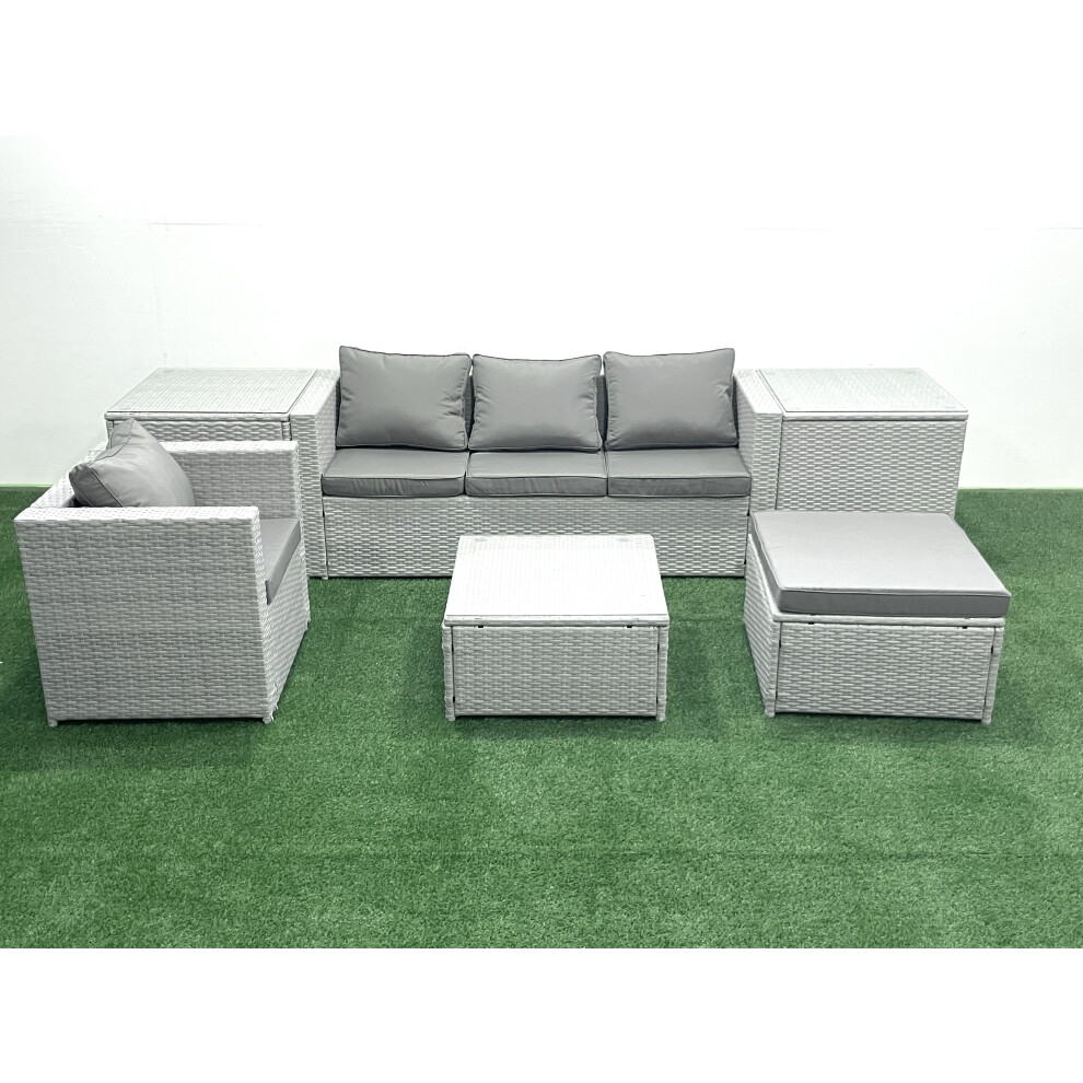 Fimous Garden Outdoor Furniture Set 5 Seater Rattan Sofa Set with Big Footstool Armchair 2 Side Tables Light Grey Mixed