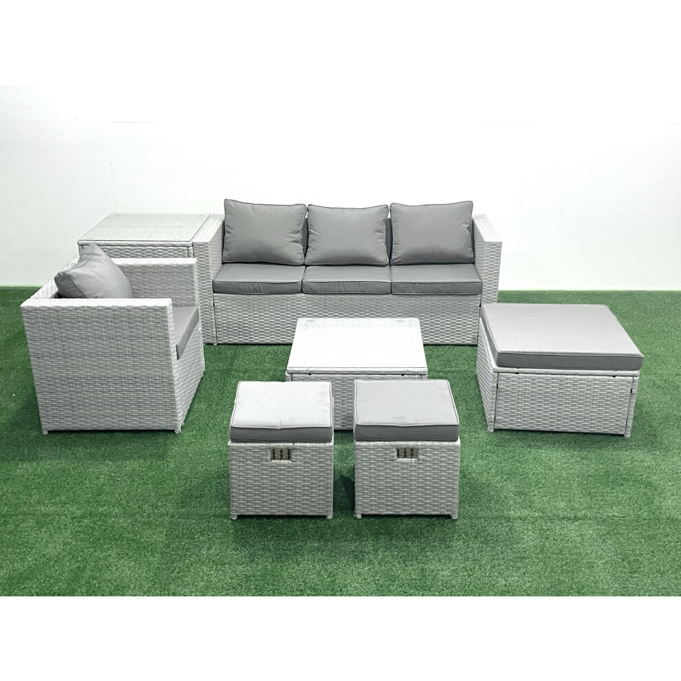 Fimous Garden Outdoor Furniture Set 7 Seater Rattan Sofa Set With 3 Footstools Armchair Side Table Light Grey Mixed