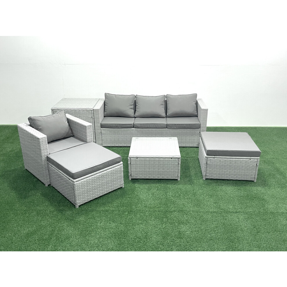 Fimous Garden Outdoor Furniture Set 6 Seater Rattan Sofa Set with 2 Big Footstools Armchair Side Table Light Grey Mixed