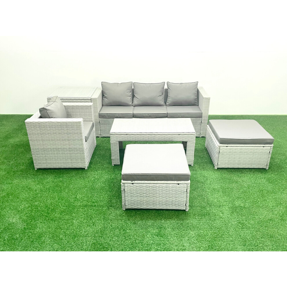 Fimous Rattan Garden Furniture Set with Grey Cushions Luxury 6 Seater with 2 Big Footstools and Coffee Table,Side Table