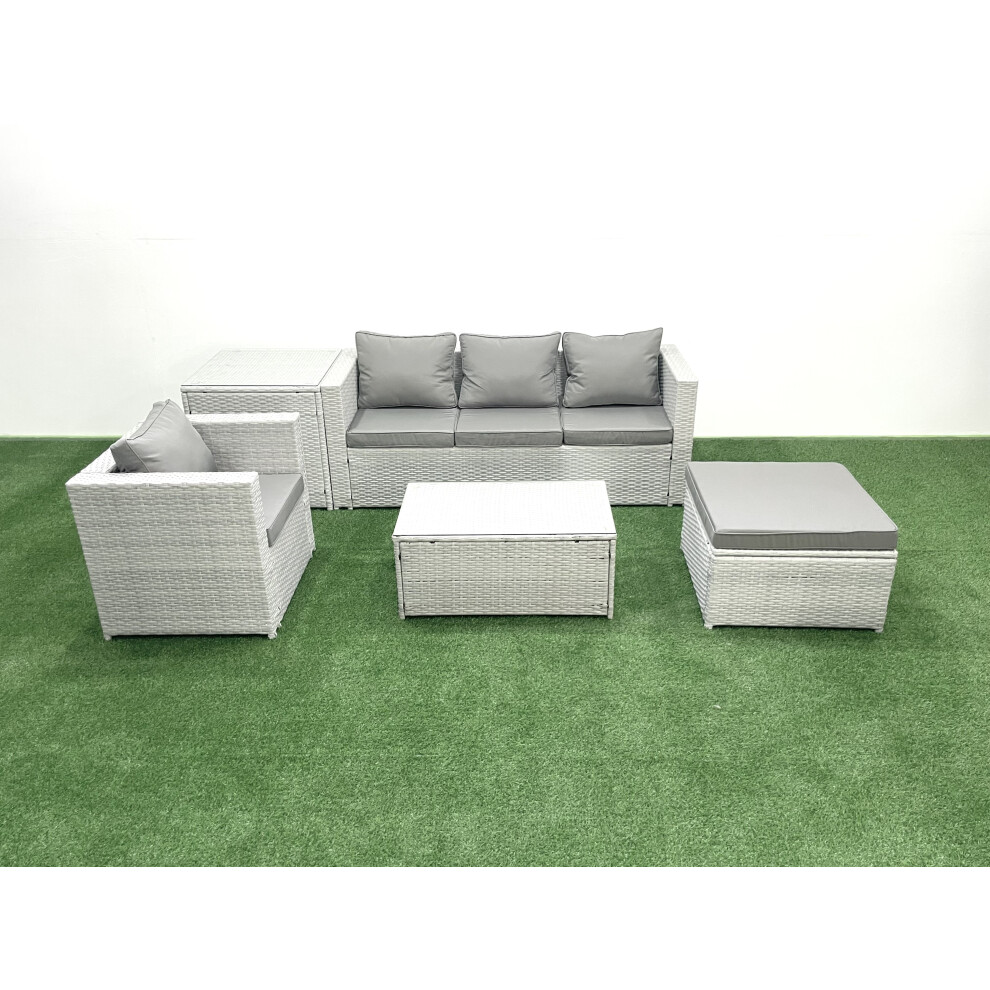 Fimous 5 Pieces Rattan Garden Furniture Set Outdoor Garden Sofa Chair Coffee Table Set with Side Table Big Footstool Light Grey Mixed