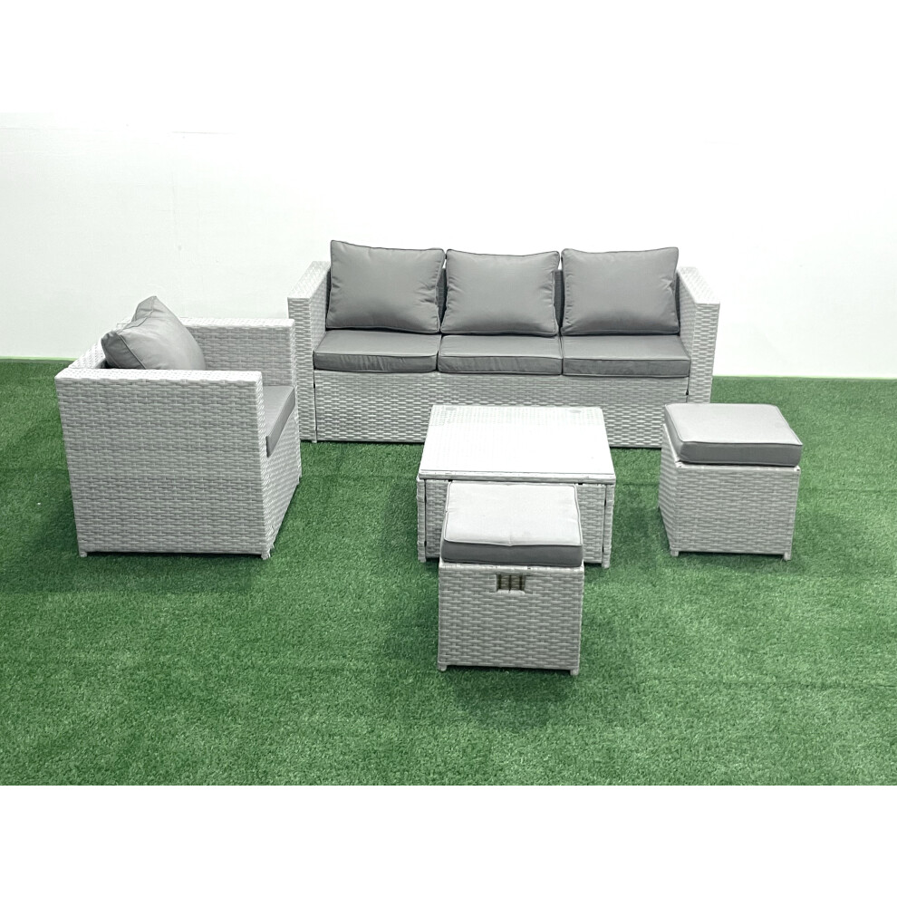 Fimous Light/Grey 6 Seater Rattan Garden Furniture Set With 3 Seater Sofa Chair Square Coffee Table Big Footstool Mixed - Image 2