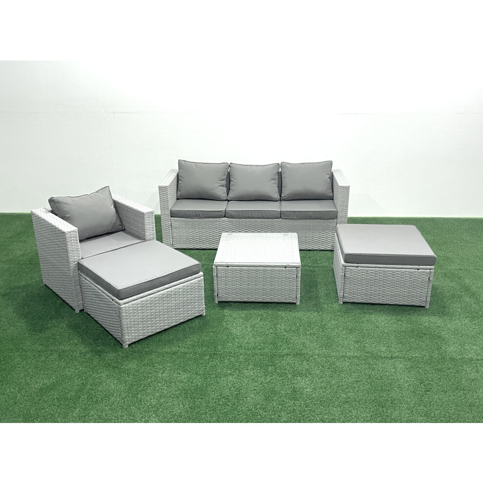 Fimous Garden Outdoor Furniture Set 6 Seater Rattan Sofa Set with 2 Big Footstools Armchair Light Grey Mixed