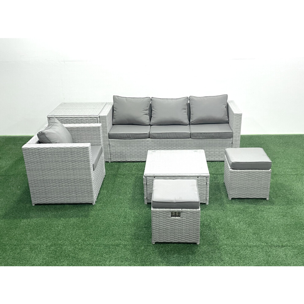 B&Q - Garden Outdoor Furniture Set 6 Seater Rattan Sofa Set 2 Small Stools Armchair Side Table Light Grey - Image 3