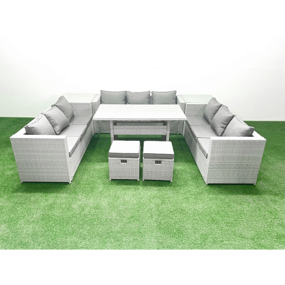 Fimous Rattan Garden Outdoor Furniture Set 11 Seater Garden Sofa Rectangulr Dining Table Set with 2 Small Footstool 2 Side Tables