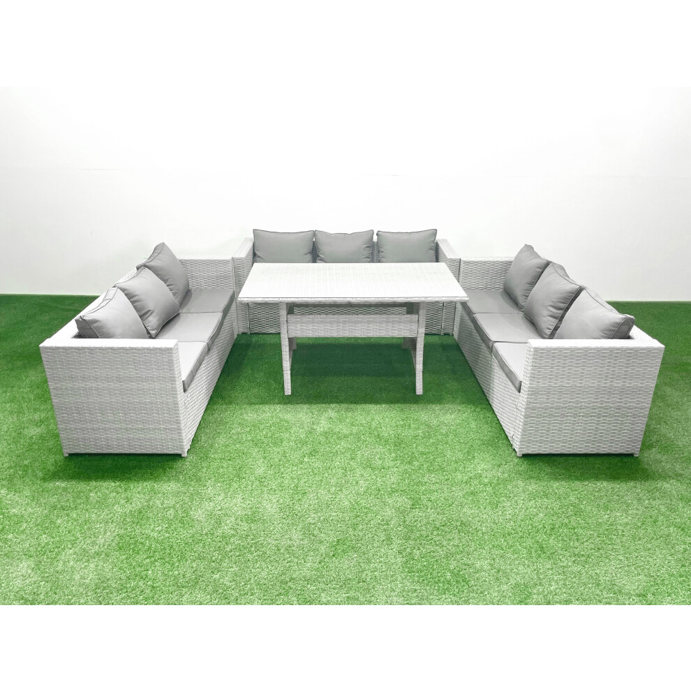 Fimous Rattan Garden Outdoor Furniture Set 9 Seater Garden Sofa Rectangulr Dining Table Set Light Grey Mixed