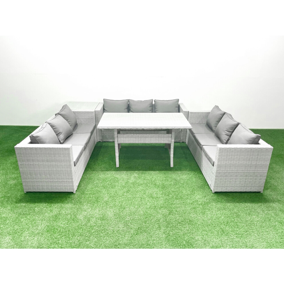 Fimous Rattan Garden Outdoor Furniture Set 9 Seater Garden Sofa Rectangulr Dining Table Set with Side Table Light Grey Mixed