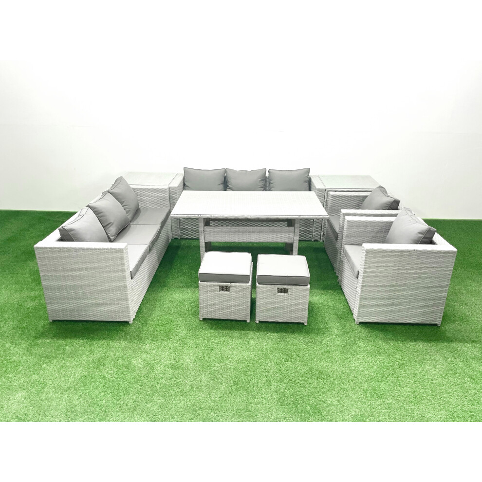 Rackhams Light/Grey 8 Seater Rattan Garden Furniture Set - Mixed Patio Dining Sofa Set With Dining Table, 2 Chairs & 2 Footstools - Image 3