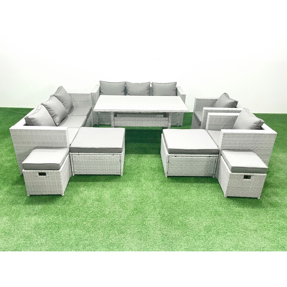 Fimous Unisex Light Grey Rattan Garden Furniture Dining Set Seater Lounge Sofa Chair Dining Table Set With 4 Footstools Mixed Size 12 - Image 2