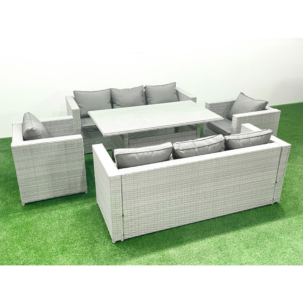 Fimous Rattan Garden Furniture Set Outdoor 8 Seater Patio Dinin g Sofa Sets with Dining Table 2 Chairs Light Grey Mixed