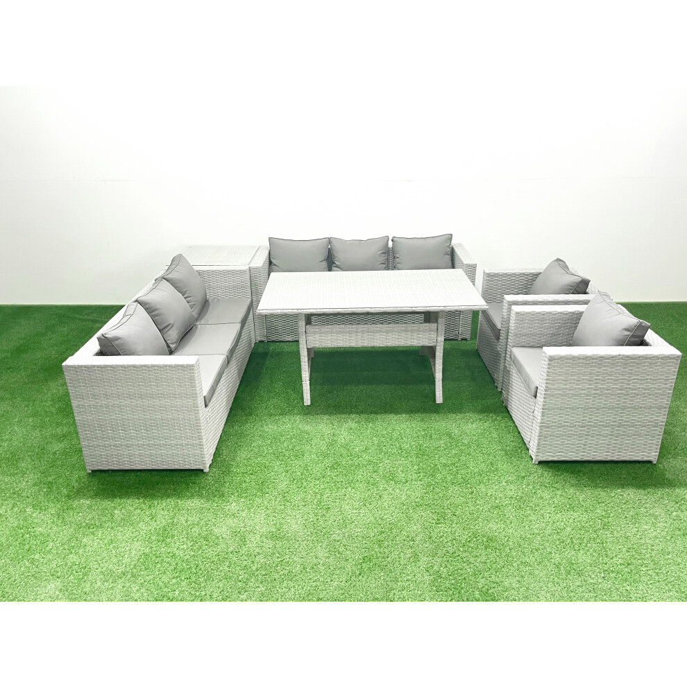 Fimous Rattan Garden Furniture Set Outdoor 8 Seater Patio Dinin g Sofa Sets with Dining Table 2 Chairs Side Table Light Grey Mixed