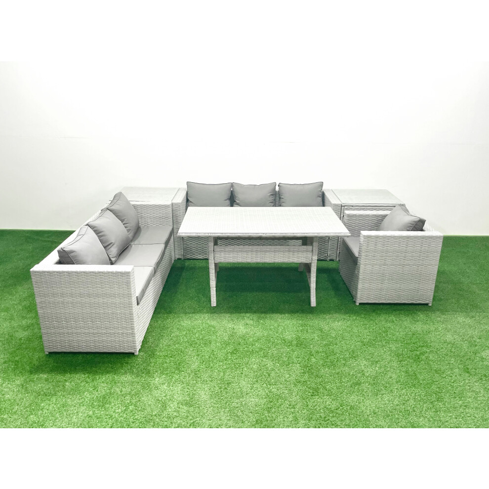 Fimous 6 Pieces Outdoor Rattan Sofa Set with Cushions Patio Garden Furniture Sets with Armchair Dining Table 2 Side Tables