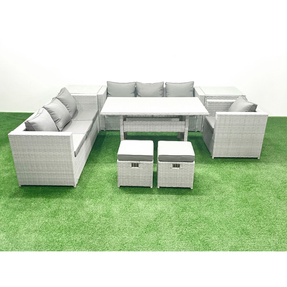 Fimous 8 Pieces Outdoor Rattan Sofa Set with Cushions Patio Garden Furniture Sets with Armchair Dining Table 2 Side Tables 2 Small Footstools