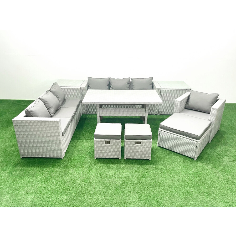 Fimous 9 Pieces Outdoor Rattan Sofa Set with Cushions Patio Garden Furniture Sets with Armchair Dining Table 2 Side Tables 3 Footstools