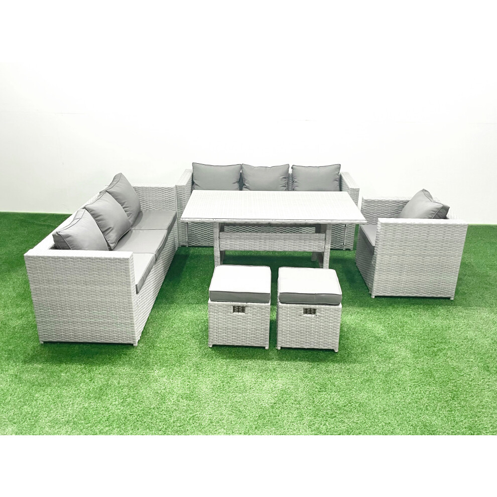 Fimous 6 Pieces Outdoor Rattan Sofa Set with Cushions Patio Garden Furniture Sets with Armchair Dining Table 2 Small Footstools